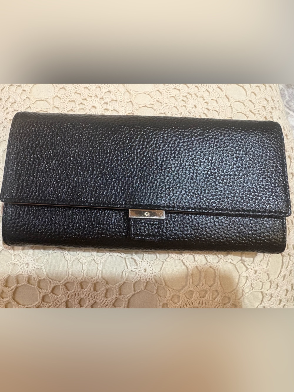 Kate Spade Black Pebbled Leather Continental Flap Wallet